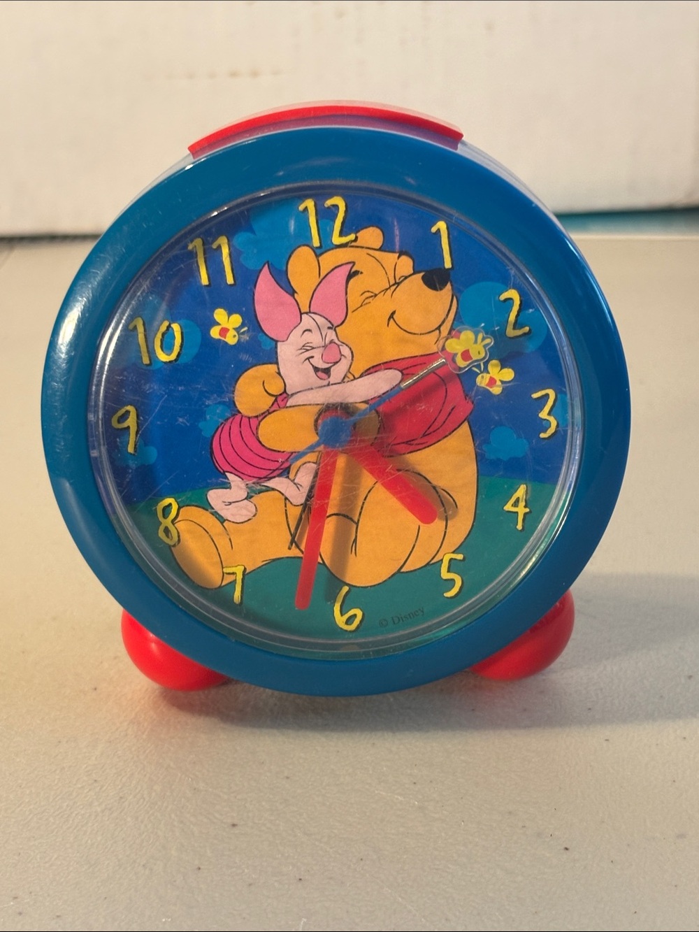 Vintage 90s Disney Winnie the Pooh & Piglet Alarm Clock-Blue, Red & Yellow